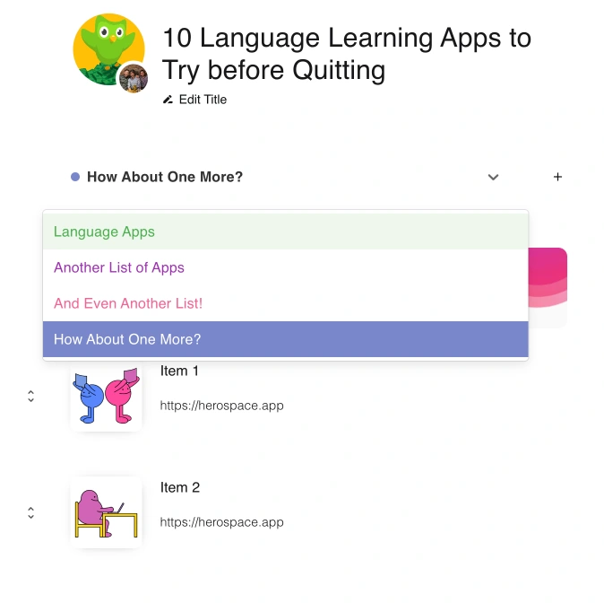Display of Multiple Lists of Links in Hero
