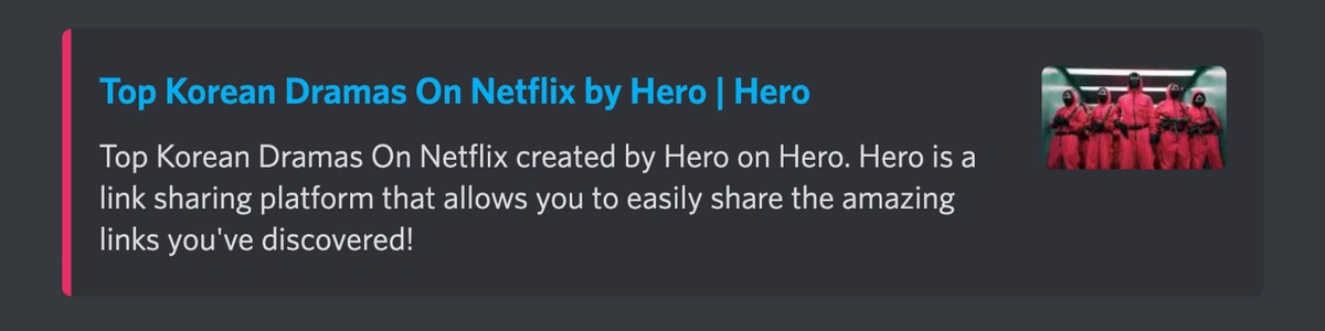 Preview of pasting a Hero Space link to Discord