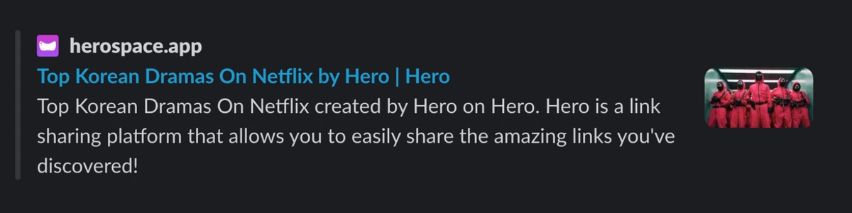 Preview of pasting a Hero Space link to Slack Chat