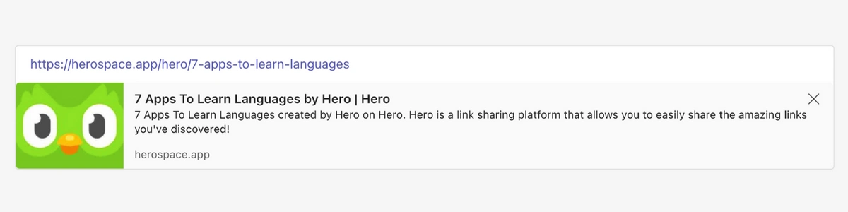 Preview of pasting a Hero Space link to Microsoft Teams