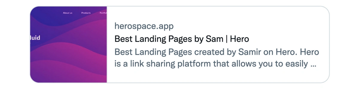 Preview of pasting a Hero Space link on Twitter